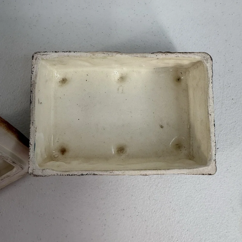 Vtg 50's Hand Paint Porcelain 3-D Trinket Jewelry Box Tray Japan Tree House Lake